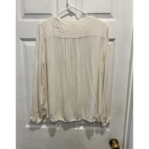 H&M‎ Women's Off White  Chiffon Blouse Size 10 Long Sleeve Boho Embroidered - Picture 6 of 6